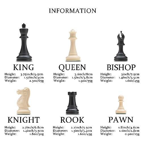 A&A Tournament Chess Set/ 20''x20'' Foldable Silicone Chess Board / 3.75'' King Height Plastic Quadruple Weighted Classic Staunton Pieces/Storage Bag for 6 Years Old - 2 Players