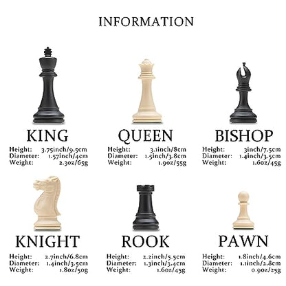 A&A Tournament Chess Set/ 20''x20'' Foldable Silicone Chess Board / 3.75'' King Height Plastic Quadruple Weighted Classic Staunton Pieces/Storage Bag for 6 Years Old - 2 Players