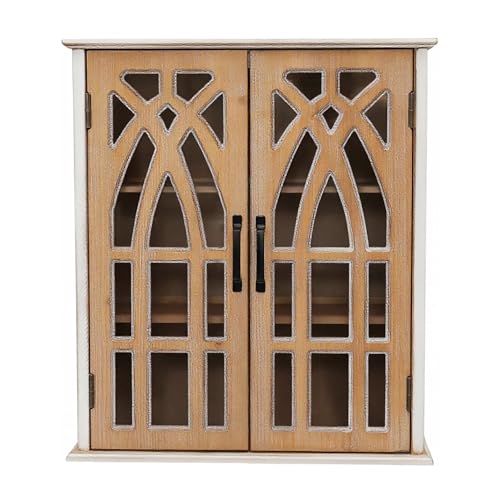 LKTART Solid Wood Wall Mounted Cabinet,Hanging Kitchen Storage Cabinet | Farmhouse Wall Mounted Wood Storage Cabinet; Solid Wood Construction;Glass Door;Adjustable Shelves;Kitchen;Bathroom;Dining - color: Natural+ Antique White