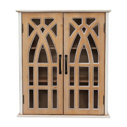 LKTART Solid Wood Wall Mounted Cabinet,Hanging Kitchen Storage Cabinet | Farmhouse Wall Mounted Wood Storage Cabinet; Solid Wood Construction;Glass Door;Adjustable Shelves;Kitchen;Bathroom;Dining - color: Natural+ Antique White