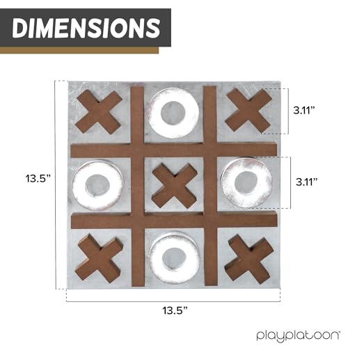 Play Platoon Magnetic Tic Tac Toe Game - Large Metal and Wooden Wall Mounted Board Games - 13.5 Inch Table Top or Wall Mounted Farmhouse Rustic for Game Room - Barnwood - color: Barnwood & Rustic White