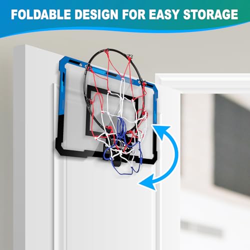 Basketball Mini Hoop Indoor Boys Gifts for Kids Adults, Door Room Mini Hoop with Balls, Basketball Accessories for Teen Boy Gifts, Blue - style: Blue Basketball Hoop Set