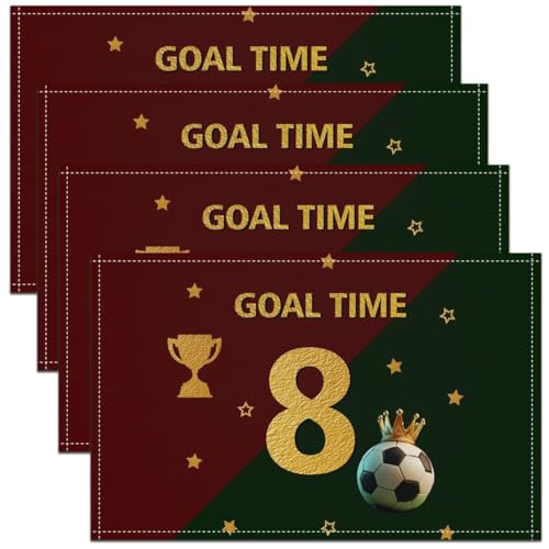 Football Kids Placemats Set of 4,Number 8 Soccer Fans Sport Lover Table Place Mats,Games Cup Competition Western Kitchen Decor,Red Placemat Kitchen Table Decoration 12"x18" - color: Red