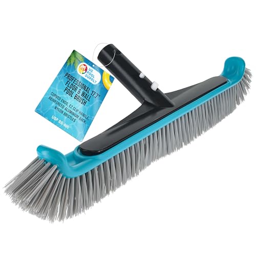 U.S. Pool Supply Pool Brush Head for Inground Pools - 17.7" Swimming Pool Brush with Pole Handle, Bristle Scrub Brushes with Curved Ends, Above Ground Cleaning Equipment Scrubber Cleaner Leaves Debris - style: 17.7" Nylon Bristles