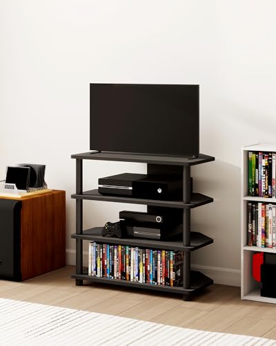 4-Tier Game Console Stand, Media Table with Open Storage, Small Entertainment Stand for Living Room Bedroom, Holds TV up to 32" - color: Blackwood