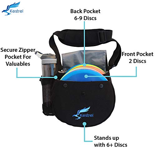Kestrel Black Disc Golf Bag - Fits 6-10 Golf Discs + Bottle - For Beginner & Advanced Golfers - Extremely Durable Canvas - Frisbee Golf Bag - Small Sling/Shoulder Disc Golf Bag For Men & Women - color: Black