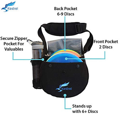 Kestrel Black Disc Golf Bag - Fits 6-10 Golf Discs + Bottle - For Beginner & Advanced Golfers - Extremely Durable Canvas - Frisbee Golf Bag - Small Sling/Shoulder Disc Golf Bag For Men & Women - color: Black