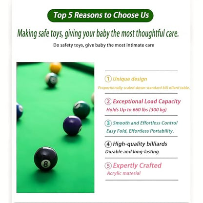 55" Foldable Billiard Table for Kids & Adults - Safe Anti-Collision Design, 330 Lbs Load Capacity, Includes Balls, Cues, Chalk & Brush - Portable Wooden Pool Table for Indoor Outdoor Use - size: 47inB