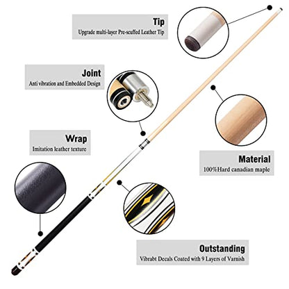 Set of 2 Pool Cue Stick,58" 2 Piece Maple Billiard Cue Stick - color: White