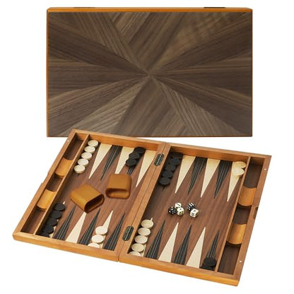 GSE Games & Sports Expert Premium Wooden Folding Inlay Backgammon Board Game Set, Classic Traditional Strategy Board Games (Focus- 21 Inches) - color: Wood-focus, size: Large