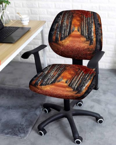 Savannan Office Chair Cover, Autumn Forest Fallen Leaves Protective Stretch Elastic Universal Cover for Desk Task Chair,Computer Rotating Chair 1 Pcs Trees Red Orange Maple Leaves