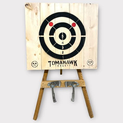 Tomahawk Targets - Large 4 Ring Wooden Axe and Knife Throwing Tripod Target Board and Stand, 4ft Tall (Axes not Included)