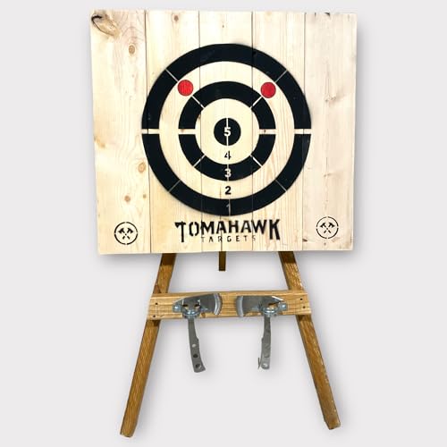 Tomahawk Targets - Large 4 Ring Wooden Axe and Knife Throwing Tripod Target Board and Stand, 4ft Tall (Axes not Included)