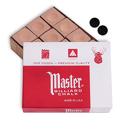 Master Billiard Pool Cue Chalk Premium Quality - 1 Dozen - Made in The USA + 2 pcs of Quality Billiard Pool Table Spots by Tweeten Fibre Co. - color: Gold