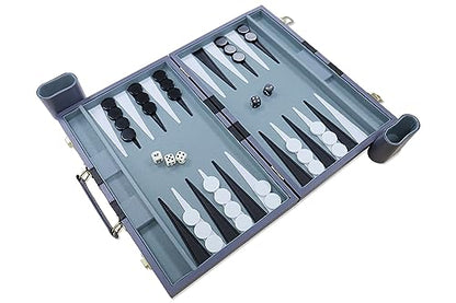 Backgammon Set - Classic Board Game with Premium PU Leather Case - Portable Travel Strategy Backgammon Game Set for Adults, Kids Family Game Night, Vacation & Gifts (11inch Small, Gray) - color: Gray, style: 11inch