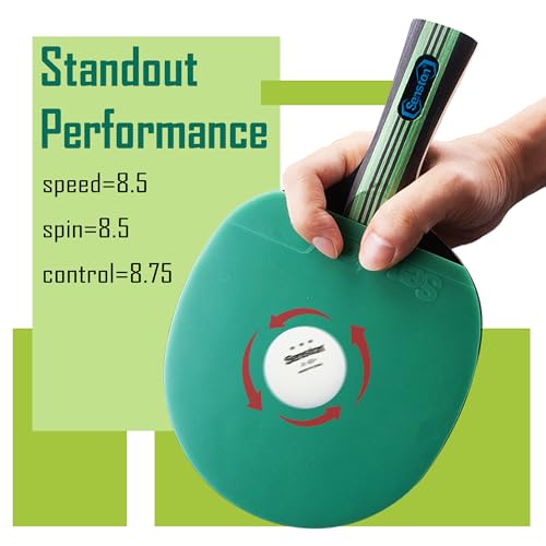 Senston 5-Ply Ping Pong Paddles Set – Premium Wood Table Tennis (Set of 2) with 3 Balls & Portable Carry Case – High-Control 2mm Sponge & Ergonomic Non-Slip Grip for Beginners & Family Play - color: Green