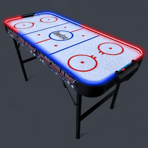 PartyLife 54" Portable Air Hockey Table w/Folding Steel Legs & Optional LED Lights - NEW & Improved - Powerful Motor, Smooth Surface, Very Sturdy - City Team Edition - color: Colorado, style: w/ LED Lights