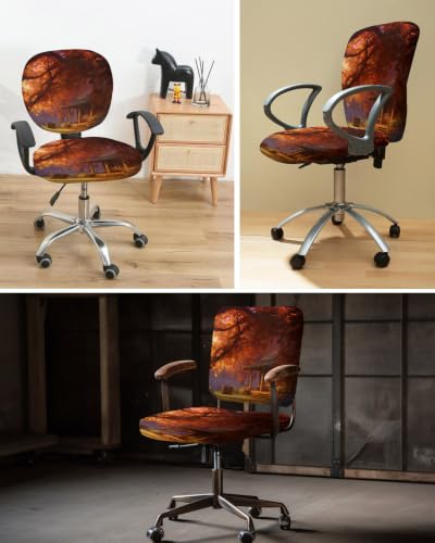 Savannan Office Chair Cover, Autumn Orange Maple Leaves Tree Protective Stretch Elastic Universal Cover for Desk Task Chair,Computer Rotating Chair 1 Pcs Farmhouse Cabin