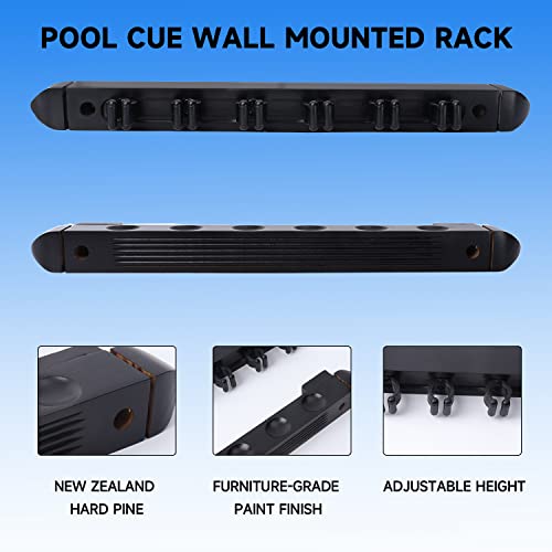 GSE Games & Sports Expert 2-Piece 6/8/12 Billiard Pool Cue Rack Wall Mounted Holders, Billiard Cue Sticks Wall Rack Set - style: 6 Cue - Black