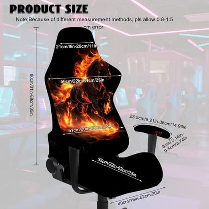 Suobstales Horse Fire Pattern Gaming Chair Cover, Stretchable Computer Office Chair Cover for Armchair, Swivel Chairs, Computer Boss Chair, Removable Chair Slipcovers with Armrest Cover - color: Horse Fire