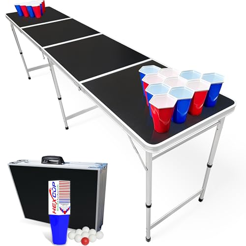 8-Foot Regulation Length Folding Table w/Optional Cup Holes, LED Lights, Custom Graphic (Choose Your Model) - color: Black, style: Base Model