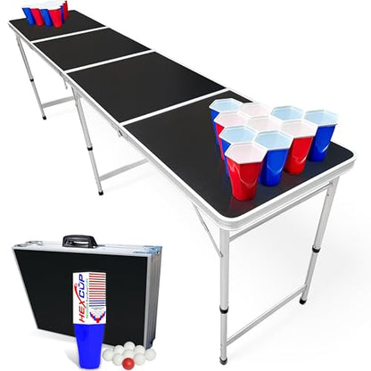 8-Foot Regulation Length Folding Table w/Optional Cup Holes, LED Lights, Custom Graphic (Choose Your Model) - color: Black, style: Base Model
