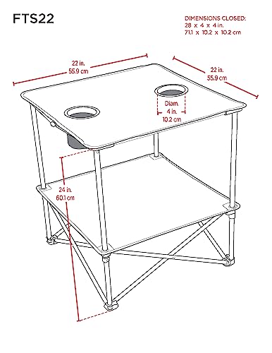 Rio Brands 22" Square Lightweight Fabric Portable Folding Beach Table with Cupholders, Blue