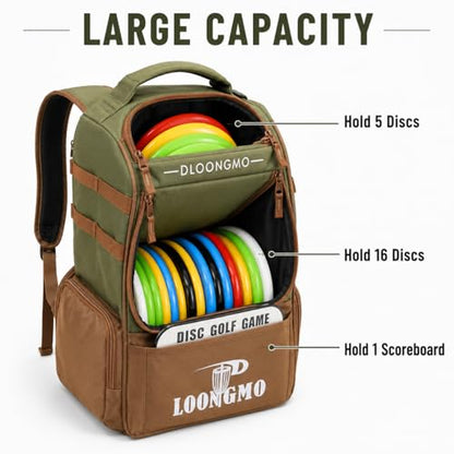 Disc Golf Bag, Durable Disc Golf Backpack Holds 22+ Discs, Large Capacity with Multiple Storage Pockets - color: Coffee