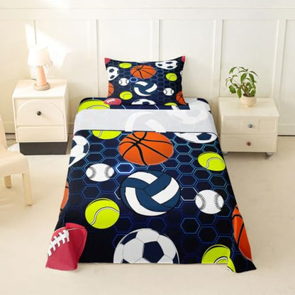 Erosebridal Kids Football Sheets, Soccer Baseball Bed Sheets Set for Boys Girls Teens Juvenile,Basketball Volleyball Softball Sheets Gradient Blue Hexagon Honeycomb Top Sheet,Twin Size - color: Multi 03, size: Twin