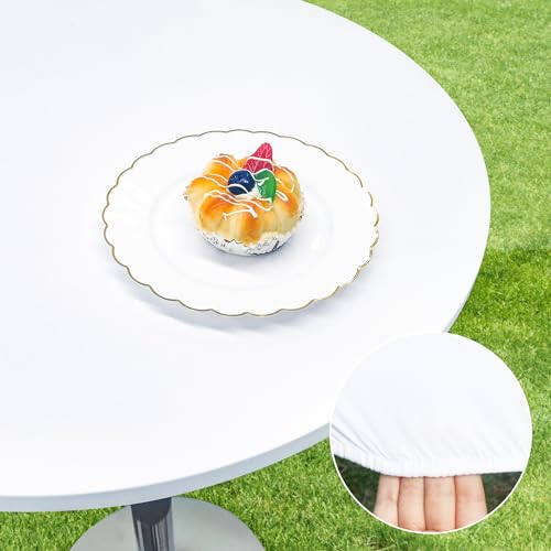 Small Round Fitted Table Cover Cocktail Table Topper Cap Elastic Tablecloth Stretch Spandex Tables Cloth for Bar Pub Party White 24 Inch - color: White, size: 24" (Round)