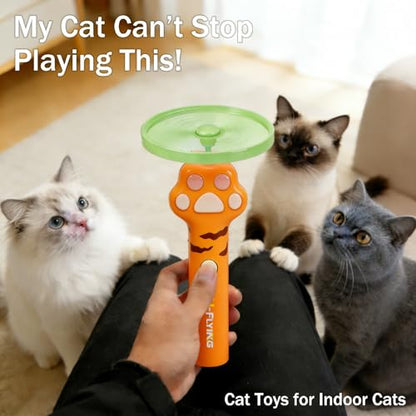 Cat Fetch Toy Launcher with 10 Soft & Flexible Discs, Cat Toys for Indoor Cats, LED Glowing Launcher, Electric Interactive Kitten Toy for Hunting & Exercise, USB Rechargeable - color: brown