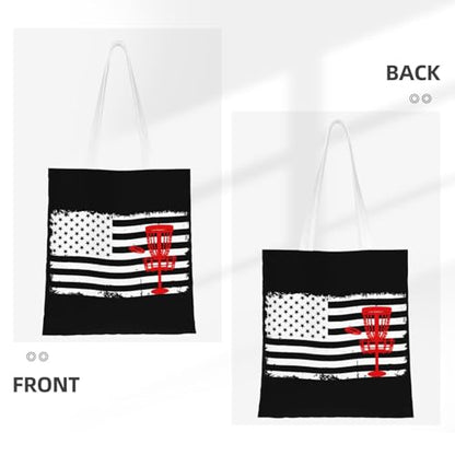 NIENIE Disc Golf Usa Flag Tote Bag for Women Shopping Bags Reusable Large Capacity Casual Shoulder Handbags DIY Gift Bags Cute Canvas Tote Bag