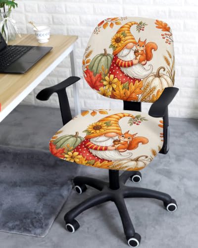 Savannan Office Chair Cover, Thanksgiving Pumpkin Dwarf Protective Stretch Elastic Universal Cover for Desk Task Chair,Computer Rotating Chair 1 Pcs Autumn Maple Leaves