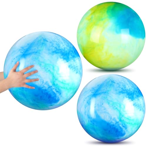 Deekin 2 Pcs 18 Inch Marbleized Bouncy Balls Large Inflatable Rubber Sensory Ball for Playground Outdoor (Blue and Green) - color: Blue and Green, size: 18"