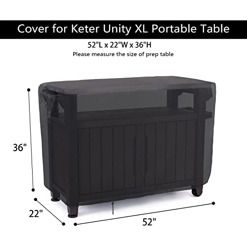 Patio Prep Table Cover for 52 Inch Keter Unity XL Portable Outdoor Table, Waterproof Outdoor Bar Table Cover, for Outdoor Grill Cart Pizza Oven Table - 52 x 22 x 33 Inch - size: 52" x 22" x 36" Inch