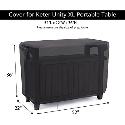Patio Prep Table Cover for 52 Inch Keter Unity XL Portable Outdoor Table, Waterproof Outdoor Bar Table Cover, for Outdoor Grill Cart Pizza Oven Table - 52 x 22 x 33 Inch - size: 52" x 22" x 36" Inch