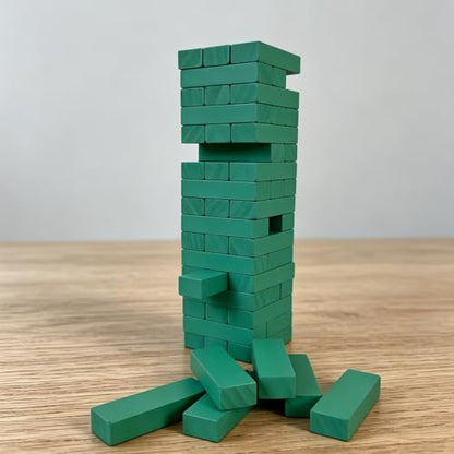 54PCS Wooden Stacking Tumbling Tower Game, Natural Wood Blocks for Adults, Classic Tabletop Party Game for Game Night, Office Stress Relief, Travel Friendly (Green) - color: Green