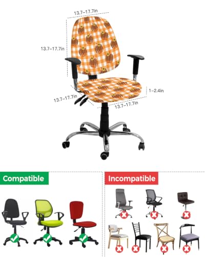 Savannan Office Chair Cover, Autumn Leopard Print Pumpkin Protective Stretch Elastic Universal Cover for Desk Task Chair,Computer Rotating Chair 1 Pcs Orange and White Buffalo Plaid
