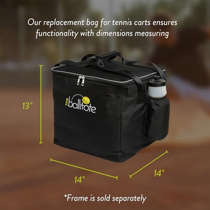 Racket Pets The Ball Tote - Replacement Bag for Tennis and Pickleball Pro Teaching Cart Hopper, Large Tote Bag For 150 Tennis Balls or 100 Pickleballs, Frame Not Included, (Black)