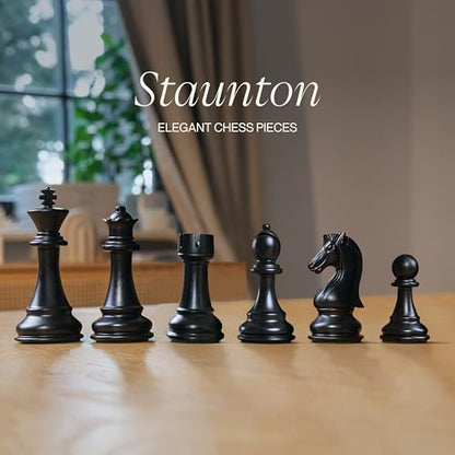 Rook & Roll Tournament Size Chess Set for Adults 15+ with 54 Opening Cards, 20”x20” Roll Up Mousepad Board, Triple Weighted Staunton Pieces, 3.75” King, 2.2 oz, 2 Extra Queens, EVA Case