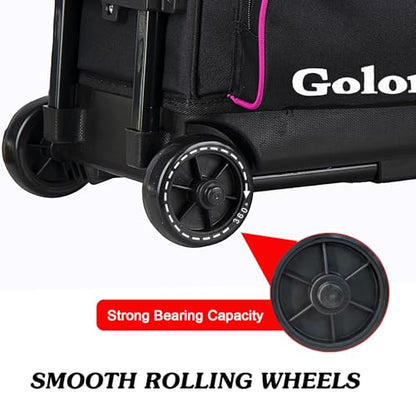 Goloni 3 Ball Bowling Bags with Wheels - Rolling Bowling Bag for 3 Balls & Accessories - Retractable Handle Extends to 38 - color: pink