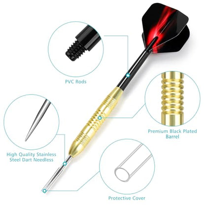Accmor Darts Metal Tip Set, 12 Pack Steel Tip Darts Darts Set, 24 Grams Professional Metal Darts - color: Gold Fire