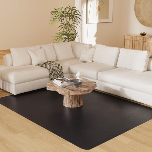 8'×10' Black Floor Mat for Under Kitchen Table, Waterpoof Easy Cleaning Plastic Area Rug Protector Cover, No Spill Easy Flat Floor Protector for Living Room, Art Studio - color: Black, size: 8' x 10' (Rectangular)