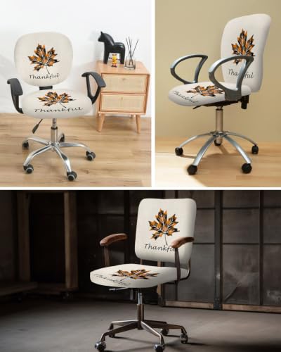 Savannan Office Chair Cover, Fall Maple Leaf Orange Buffalo Plaid Protective Stretch Elastic Universal Cover for Desk Task Chair,Computer Rotating Chair 1 Pcs Thanksgiving Thankful Quote