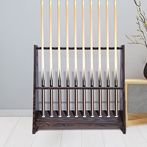 Billiard Cue Racks, 10 Holes Pool Stick Holder Floor Standing, Golf Clubs Billiard Rods Bracket Shelf, Hole Diameter: 3.5cm/1.38inch, Made of Wood, Easy to Assemble, for Fishing Rods/Golf Club