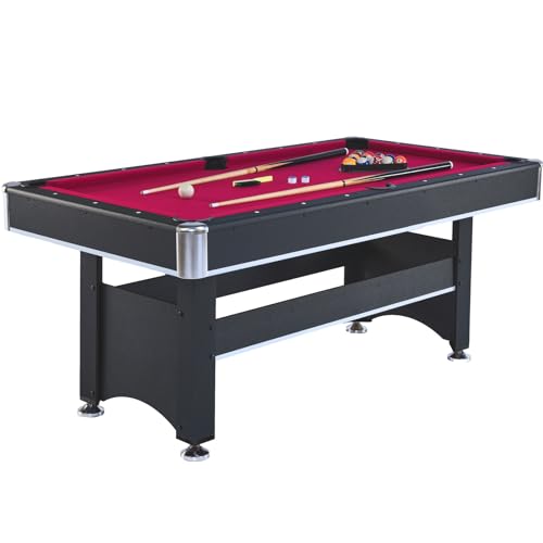 Tomkate 6-Foot Pool and Table Tennis Multi Game with Felt and Table Tennis Surface. Includes Billiard Accessories, Cues, Paddles and Balls for Family Game Room - color: Red Felt with Black Body