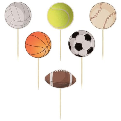 36Pcs Sports Cupcake Toppers Basketball Cupcake Toothpicks Soccer Ball Football Baseball Volleyball Rugby Cake Decorations for Sports Ball Game Theme Baby Shower Birthday Party Decoration Supplies - style: Sports Ball