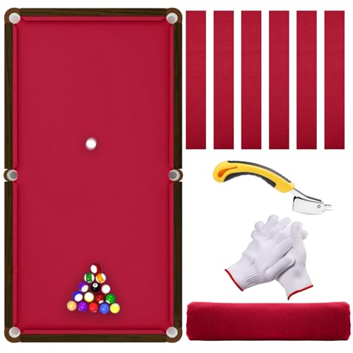 Pool Table Felt,8.53'/ 9' Billiard Cloth with 6 Pcs Cloth Strips and Staple Remover,Gloves,Pool Table Felt Replacement kit for Bars Clubs Family - color: Red, size: 8.53FT