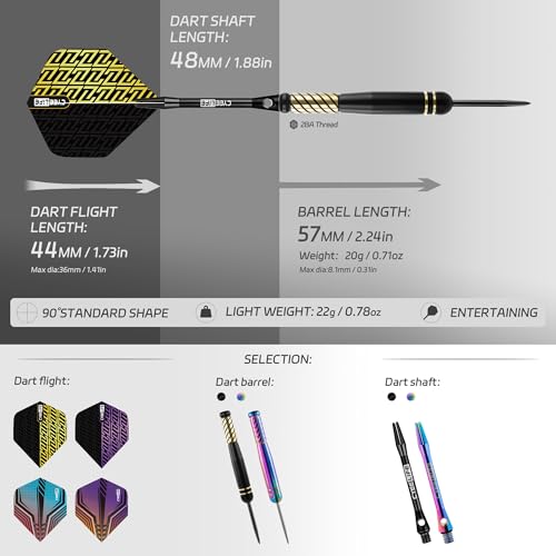 CyeeLife Pro Steel Tip Darts Set – 20g Brass Darts Gift Set with Dart Case | Includes 6 Aluminum Shafts, 12 Flights, 20 O-Rings, 2 Protectors, Sharpener & Tools for Beginners or Professionals