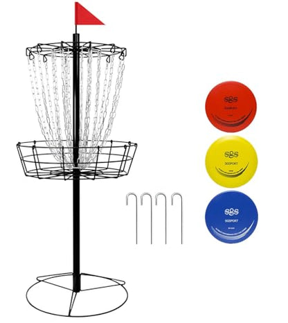 Disc Golf Basket - Portable Disc Golf Target with Heavy Duty 24-Chains Come with 6pcs Disc Golf Discs and Carry Bag, Ground Stake -Suitable for Players of All Levels - Multi Color Available - style: Basic-Black - 3 PCS
